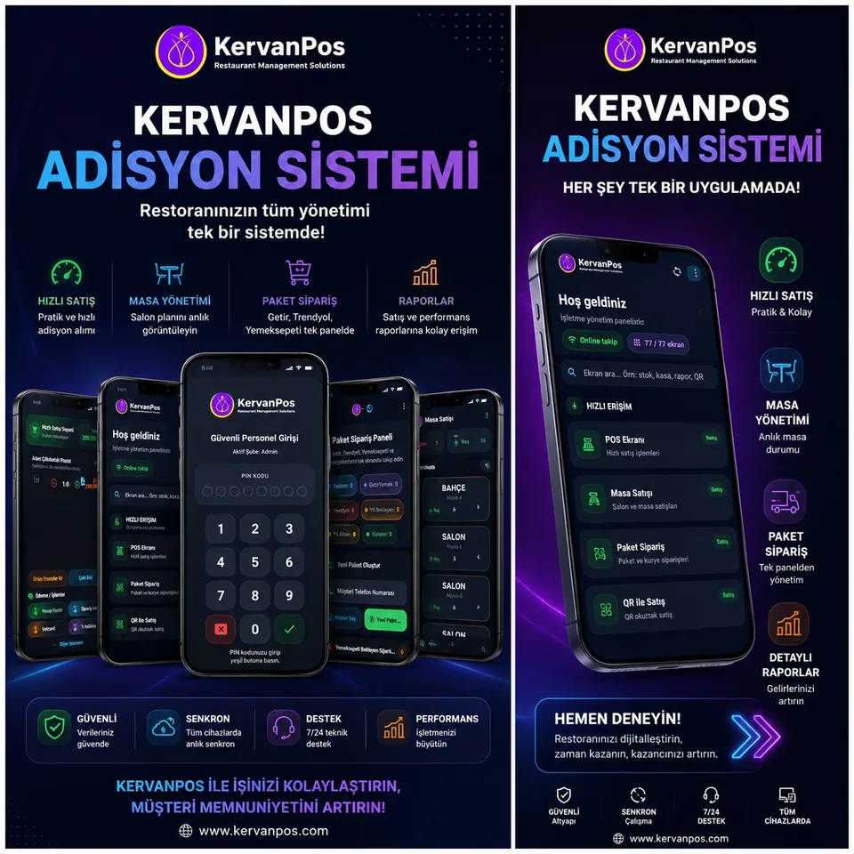 KervanPOS paket servis ve mobil sipariş ekranları